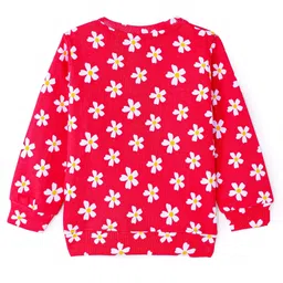 Babyhug Cotton Knit Full Sleeves Sweatshirt with Floral Print - Red image 3