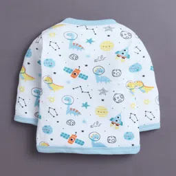 BUMZEE Cotton Knit Pack Of 3 Full Sleeves Striped & Space Themed Printed Jablas - Sky Blue & White image 4