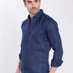 THE BEETEL HOUSE Men Textured Spread Collar Linen Casual Shirt image 2