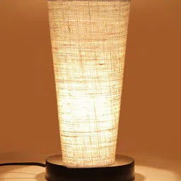 Devansh Beige Jute Cylinder Table Lamps With Brown Round Wood Base image 2