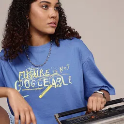 The Roadster Life Co. Typography Printed Drop-Shoulder Sleeves Pure Cotton T-shirt-image-32