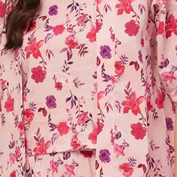 Moomaya Pink Cotton Floral Print Top With Pyjamas & Shrug image 5