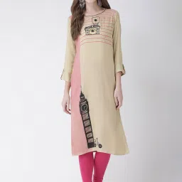 Span Beige Cotton Printed Straight Kurta image 1