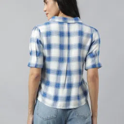 Latin Quarters Blue Rayon/Viscose Regular fit Checks Top image 2