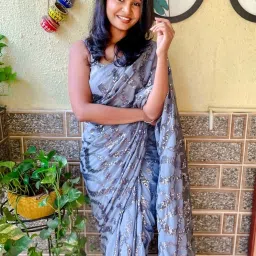 Saree Mall Grey Embellished Saree With Unstitched Blouse image 5