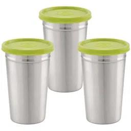 Magnus Silver Steel Easy Lock Airtight & Leakproof Tumbler Glass (1.05 L) - Set of 3 image 2
