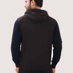 Force NXT Brown Cotton Regular fit Colorblock Hooded Sweatshirt image 2