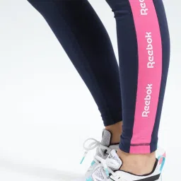 Reebok Navy & Pink Cotton Color-Block Sports Tights image 5