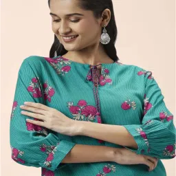 Rangmanch by Pantaloons Green Cotton Printed Straight Kurta image 5