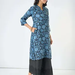 Rangmanch By Pantaloons Blue Regular Fit Floral Print Kurta image 3