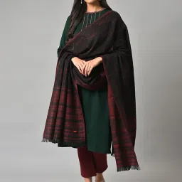 W Black & Brown Cotton Woven Pattern Shawl image 2