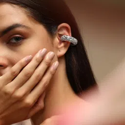 Sohi Metallic Silver Mirror Ear Cuff Earrings for Women image 2