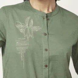 Rangmanch by Pantaloons Olive Green Cotton Embroidered A Line Kurta image 5