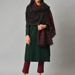 W Black & Brown Cotton Woven Pattern Shawl image 3