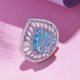 Zaveri Pearls Turquoise Blue Stone Cubic Zirconia Embellished Brass Contemporary Ring-ZPFK15827 image 2