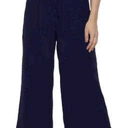 PATRORNA Navy Cotton Blend Relaxed Fit Mid Rise Capris image 3