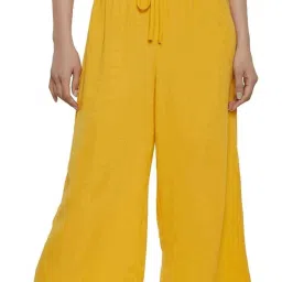 PATRORNA Mustard Cotton Blend Relaxed Fit Mid Rise Capris image 3
