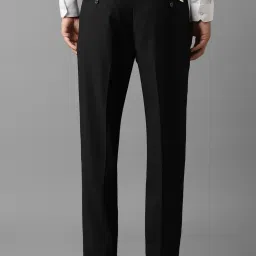 louis philippe Men Black Slim Fit Textured Pleated Formal Trousers image 2
