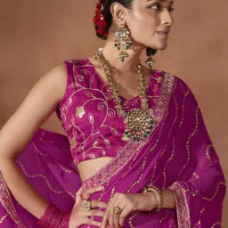 Saree Mall Pink Embellished Saree With Unstitched Blouse image 2