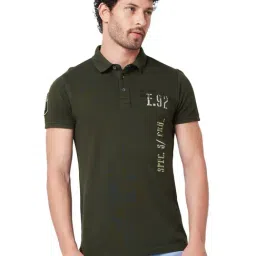 Spykar Green Cotton Slim Fit Printed Polo T-Shirt-image-61