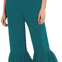 PATRORNA Teal Cotton Blend Relaxed Fit Mid Rise Capris image 3