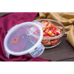 Femora Borosilicate Glass Round Storage Container with Air Vent Lid (580 ml) - Set of 1 image 4