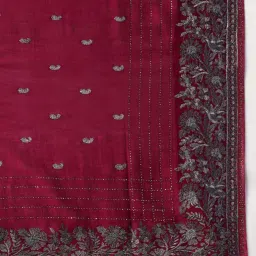 Mohey Maroon Silk Embroidered Saree With Unstitched Blouse image 5
