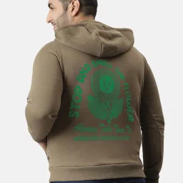 Instafab Plus Green Cotton Regular fit Printed Plus Size Hooded Sweatshirt image 2