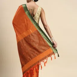 APNISHA Orange & Green Woven Saree With Unstitched Blouse image 2