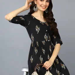 Vaamsi Black Cotton Printed A-Line Kurta image 5