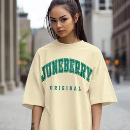 JUNEBERRY Women Typography Printed T-shirt-image-0