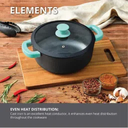 Bergner Elements Black Cast Iron 24 cm Induction Bottom Casserole With Glass Lid image 2