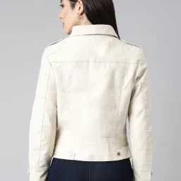 showoffff SHOWOFF Beige Regular Fit Biker Jacket image 2