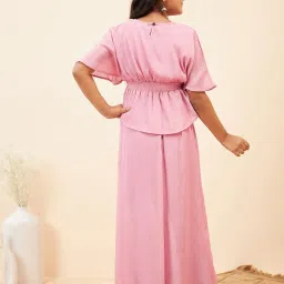 StyloBug Girls Pink Solid Kurti Set image 2