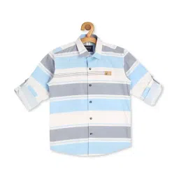 Cavio Kids Sky Blue & White Cotton Striped Full Sleeves Shirt-picture-28