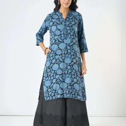 Rangmanch By Pantaloons Blue Regular Fit Floral Print Kurta-picture-22