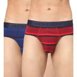 Jack & Jones Palace Blue & Hibiscus Red Striped Briefs - Pack Of 2-picture-31