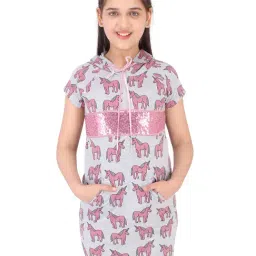 Cutecumber Kids Grey & Pink Printed Dress-picture-16