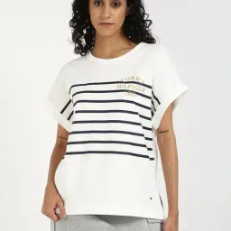TOMMY HILFIGER White Cotton Stripes Short Sleeve T-Shirt-picture-28