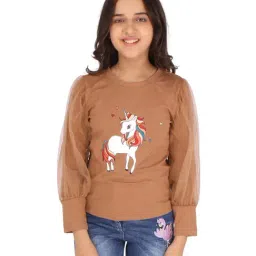 Cutecumber Kids Brown & White Printed Full Sleeves Top-image-3