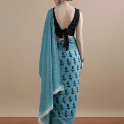 Jaipur Kurti Sky Blue Mulmul Cotton Regular Fit Print Saree image 2