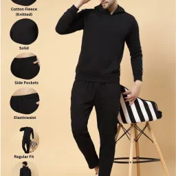 Rigo Black Regular Fit Striped Hooded Sweatshirt & Trackpants Set image 5