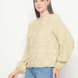 Madame Lemon Green Regular Fit Self Pattern Top image 3