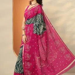 Libas Navy Blue Printed Saree With Unstitched Blouse image 3