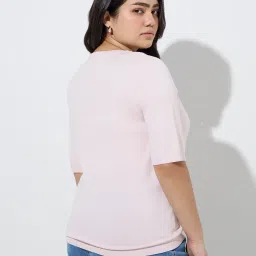 Gia by Westside Light Pink Solid Knitted T-Shirt image 2