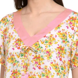 PATRORNA Yellow & White Floral Print Nighty image 5