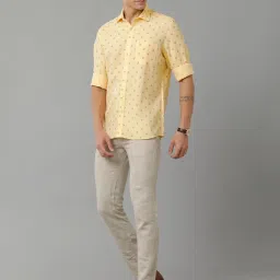 Linen Club Yellow Regular Fit Printed Linen Shirt image 5