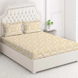 Layers Firenze Yellow Cotton 144 TC King Flat Bed Sheet With 2 Pillow Covers image 2