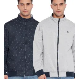 Cantabil Navy & Grey Printed Reversible Jacket image 1