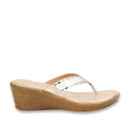 Melange by Lifestyle Women's Antique Gold Thong Wedges image 2